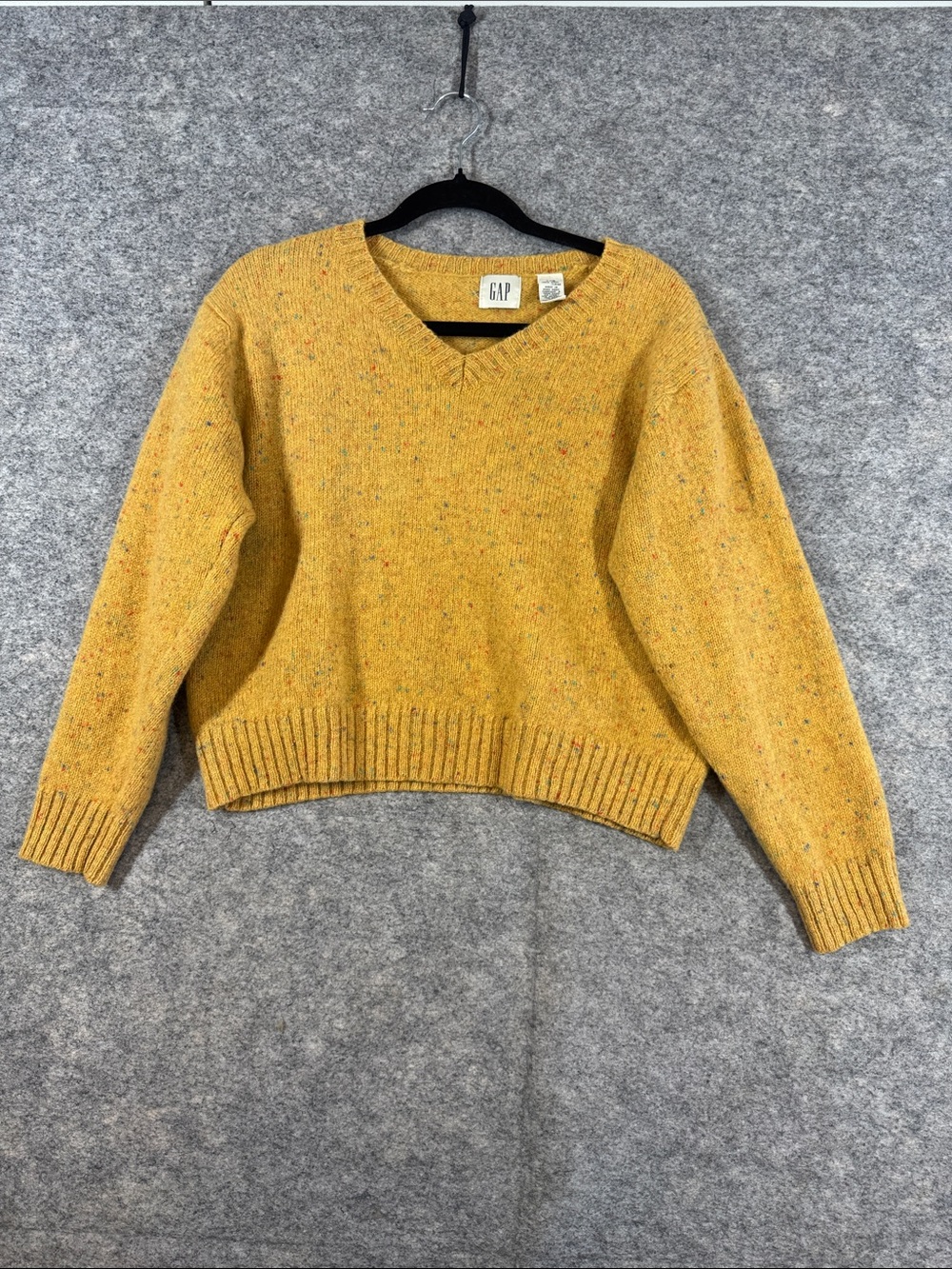 Vintage Gap Mustard Speckled Sweater Large Cozy Wool Blend Casual Fall Knit